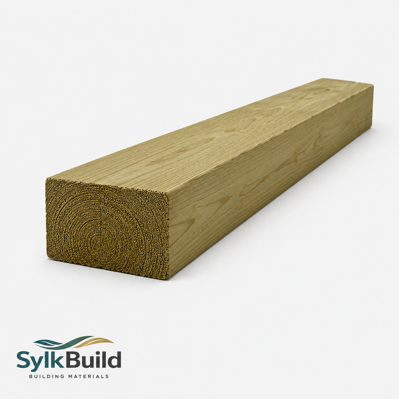 Wooden beam with 'SylkBuild' branding on a white background