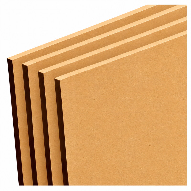 Four sheets of brown kraft paper or cardboard board stacked in a fan-like arrangement on a white background.