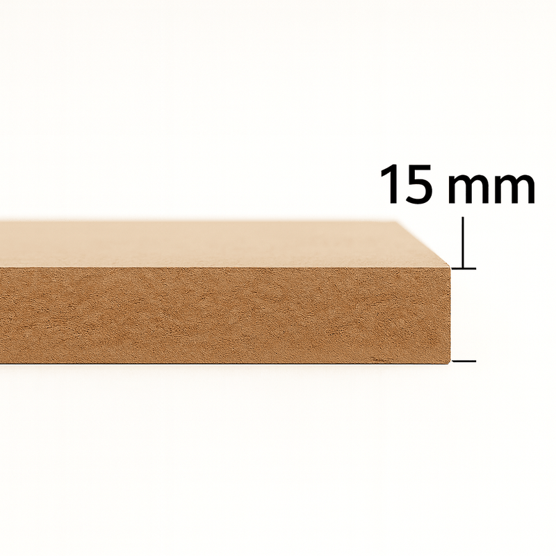 MDF board with a thickness of 15 mm indicated on a white background