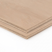 Two stacked light tan wood panels with visible layered edges and a smooth grain texture, photographed on a clean white background.