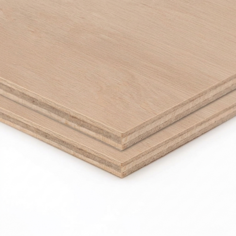 Two stacked light tan wood panels with visible layered edges and a smooth grain texture, photographed on a clean white background.