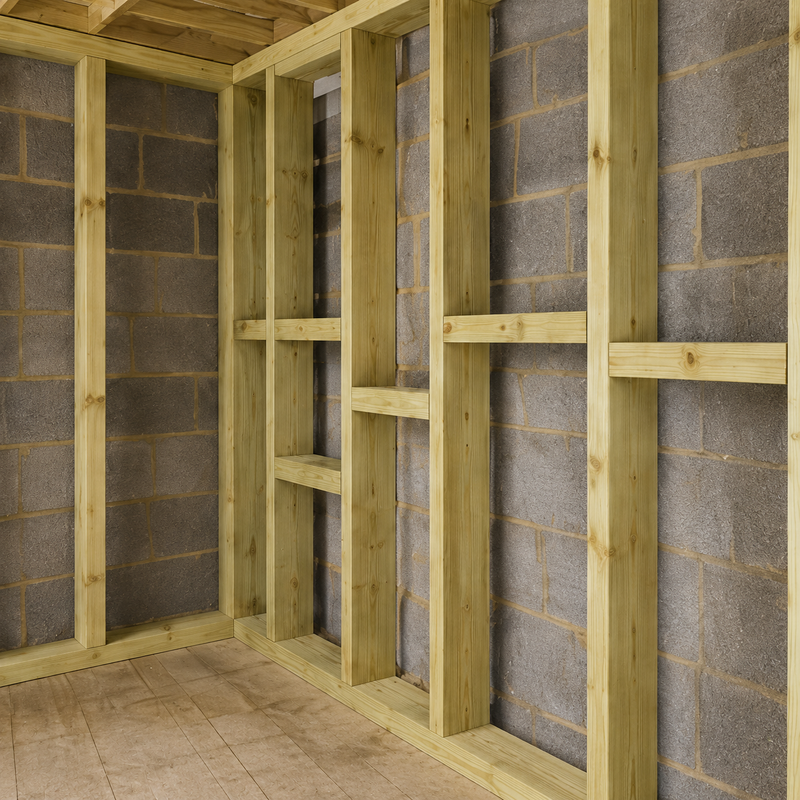 Wooden frame against a brick wall