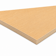 A light tan plywood sheet with visible layered edges and a wood grain texture, shown at an angle on a plain white background.