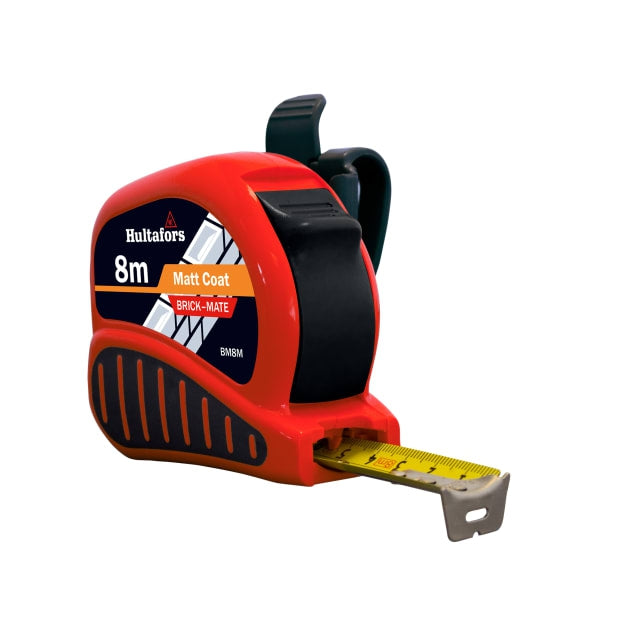 Hultafors BrickMate Tape Measure 8m 25mm Wide Case Non Slip Grip With Four Scale Blade For Bricks Blocks Courses