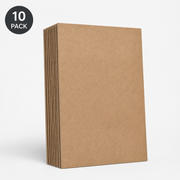 Stack of brown notebooks with a '10 Pack' label on a white background