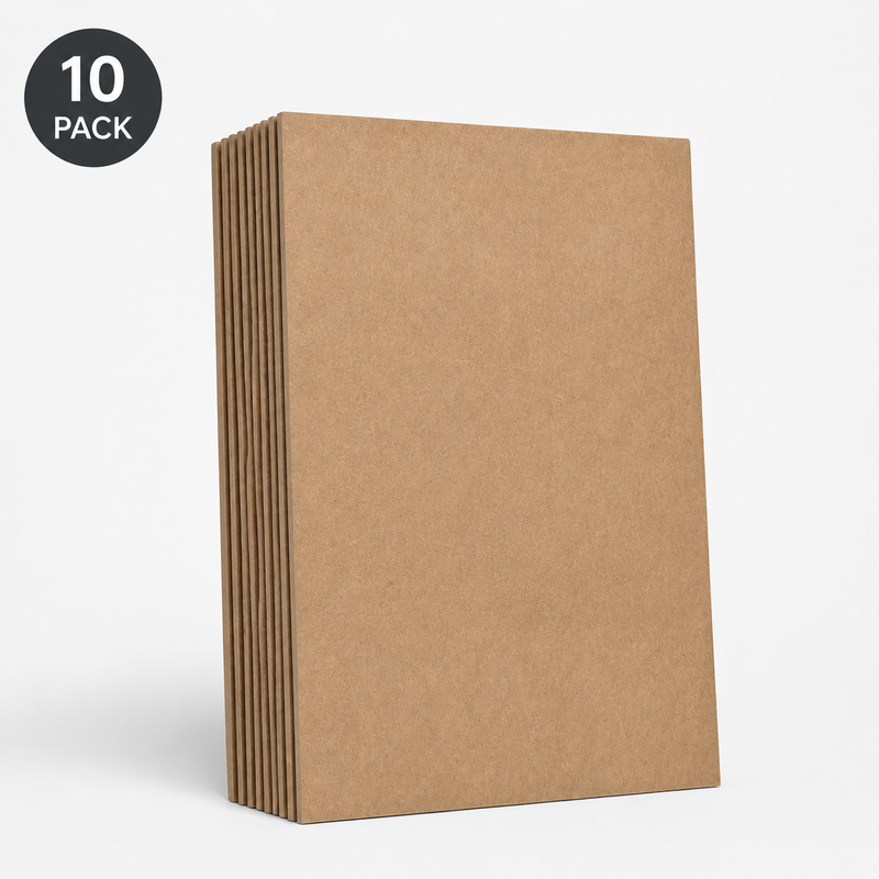 Stack of brown notebooks with a '10 Pack' label on a white background