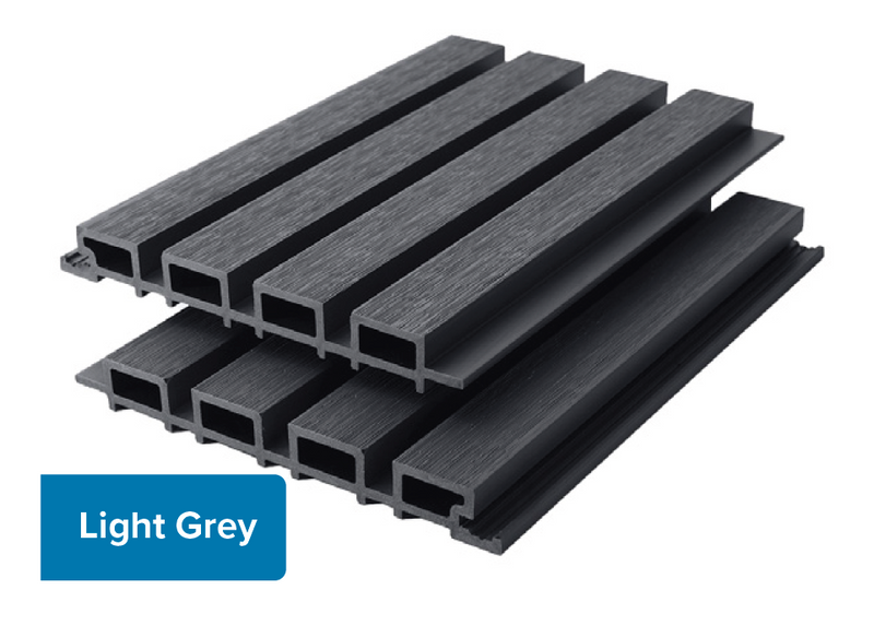 Triton Light Grey - Slatted Composite Cladding Panels - Board Width 219mm (200mm wide coverage) x 26mm