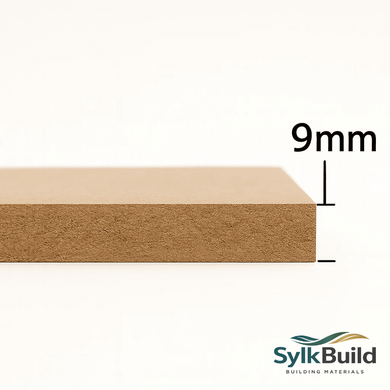 Wooden board with a thickness of 9mm and SylkBuild logo on a white background