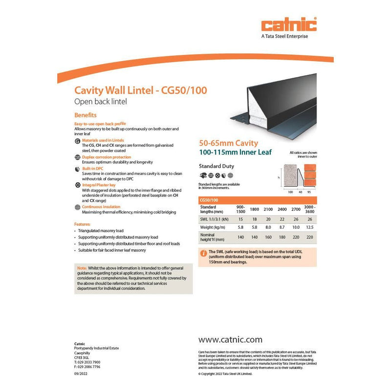 Catnic CG50/100 50mm Cavity Wall Lintel - Armstrong Cheshire