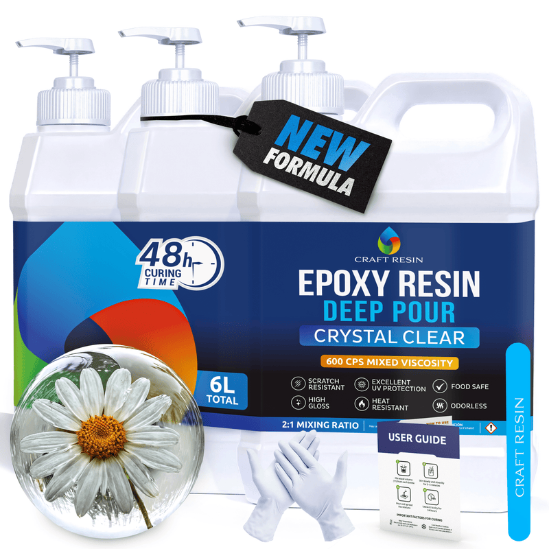 CRAFT RESIN Deep Pour Up to 2" Casting Epoxy 6L | Crystal Clear, Mix (2:1)