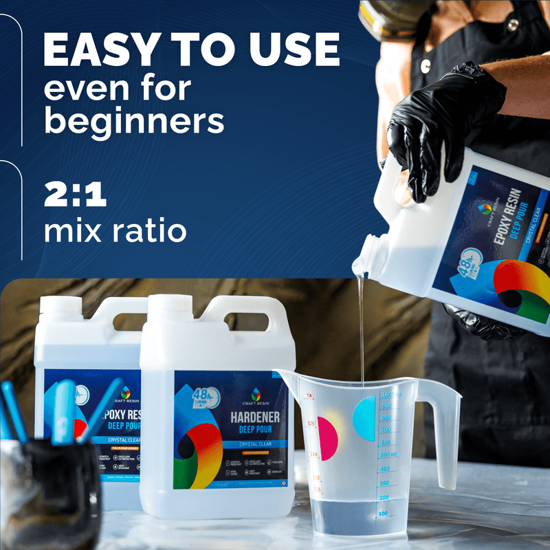 CRAFT RESIN Deep Pour Up to 2" Casting Epoxy 1.5L | Crystal Clear, Mix (2:1)