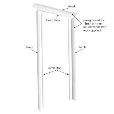 Fire Door Lining Set White Primed Trenched Pretrenched Reversible Head FD30
